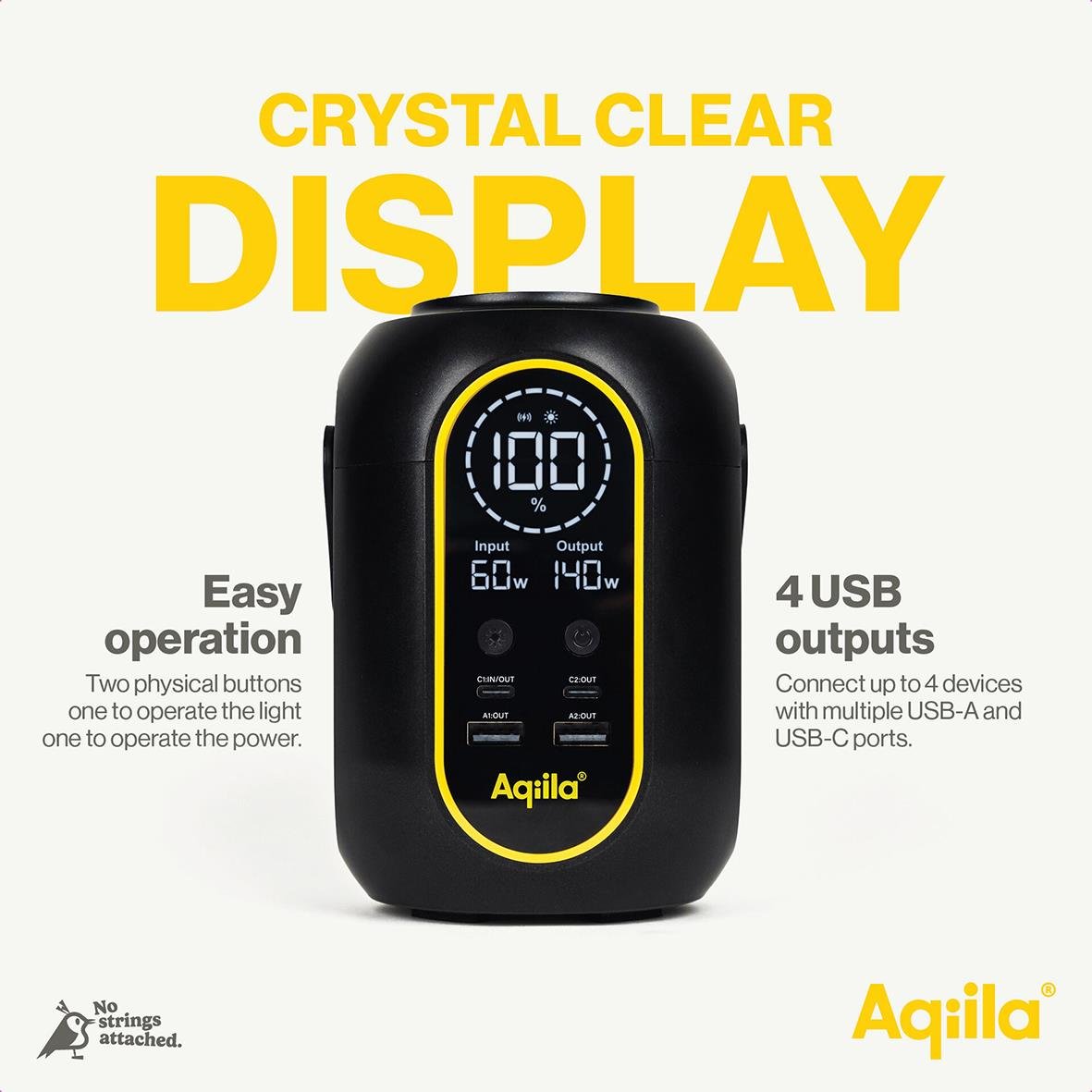 Powerstation Aquila Powerbird S140 med 54000 mAh och 4 USB-utgångar, tydlig digital display