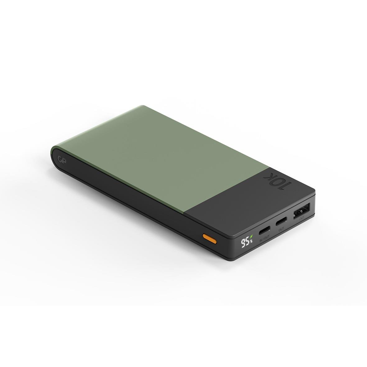 Grön Powerbank GP M2+ 10000mAh med USB-portar och digital display