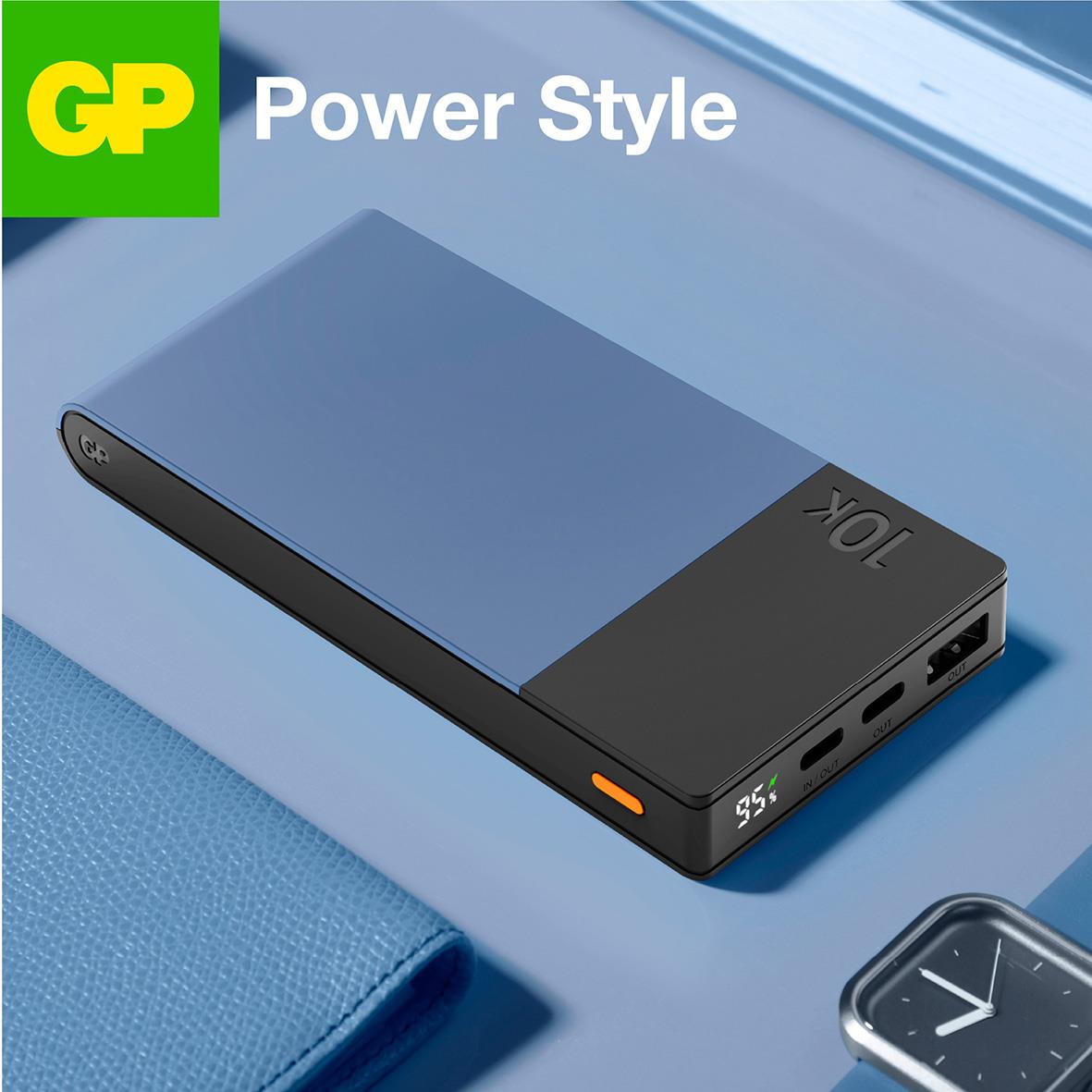 Blå GP Powerbank M2+ 10000mAh med USB-portar och digital display
