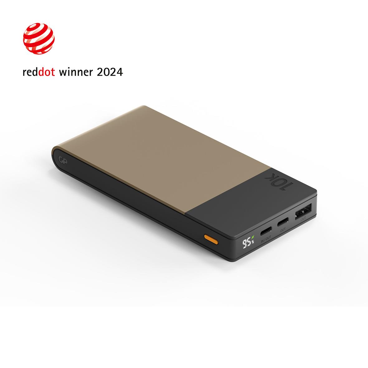 Beige Powerbank GP M2+ 10000mAh med USB-portar och indikatorlampor