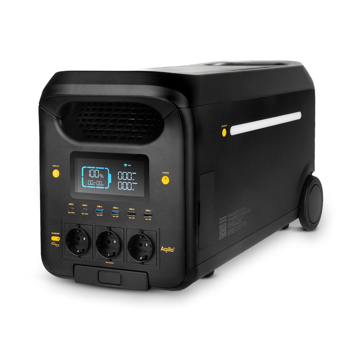 Powerstation Aqiila Powebird S3000V2 3000W i svart med digital display och kontakter