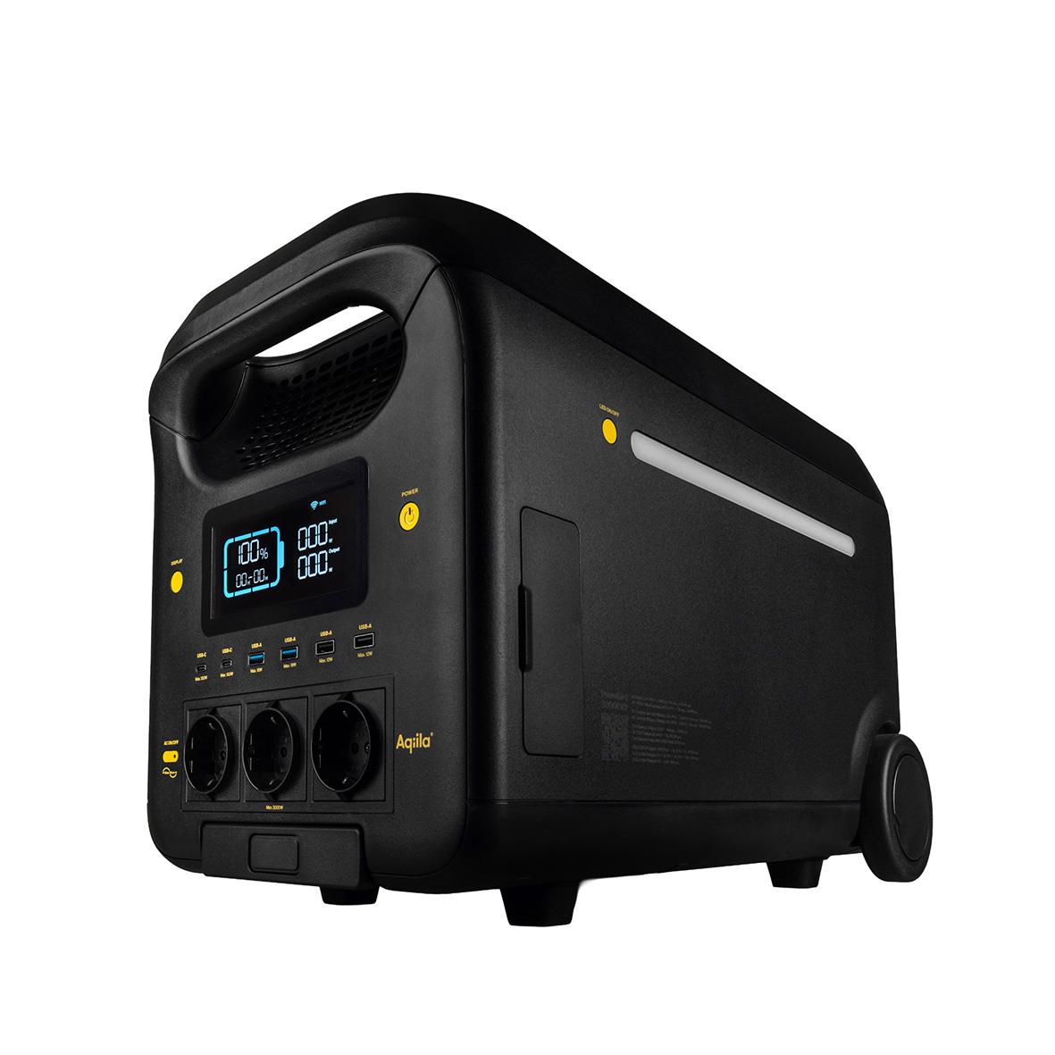 Powerstation Aqiila Powebird S3000V2 3000W svart portabel generator med digital display och uttag