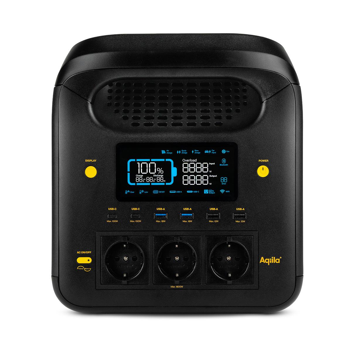 Powerstation Aqila Powebird S1800V2 1800W med digital display och flera uttag