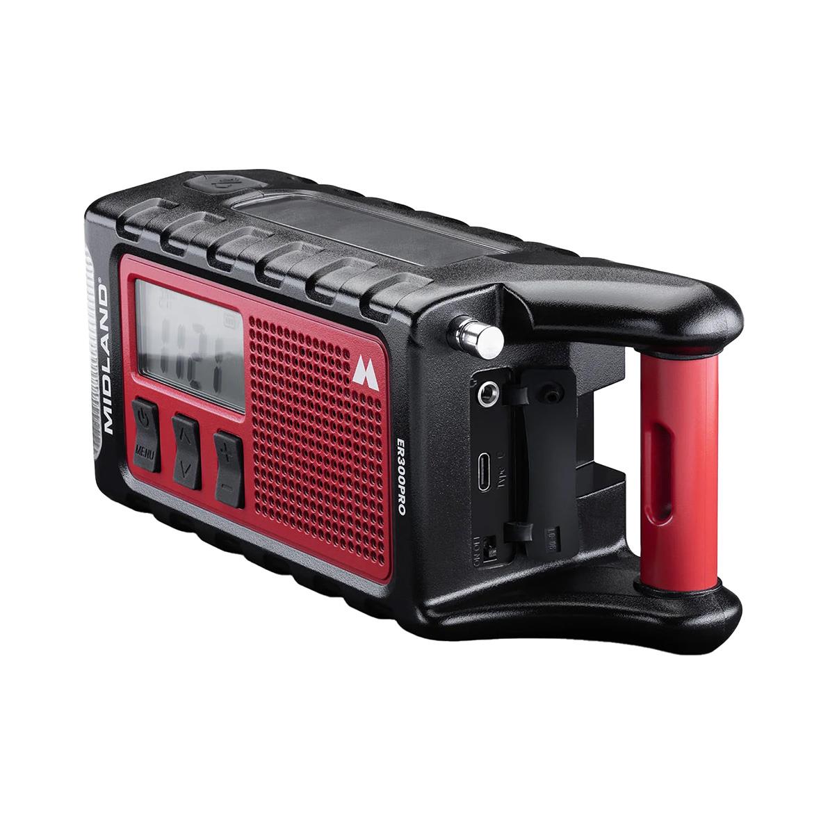 Nödradio Midland med ficklampa och powerbank ER300 i svart och rött