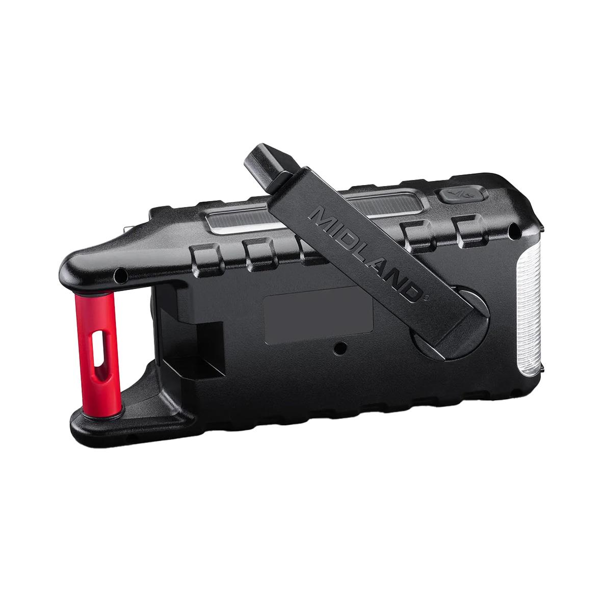 Nödradio Midland med ficklampa och powerbank ER300 i svart med röda och vita detaljer