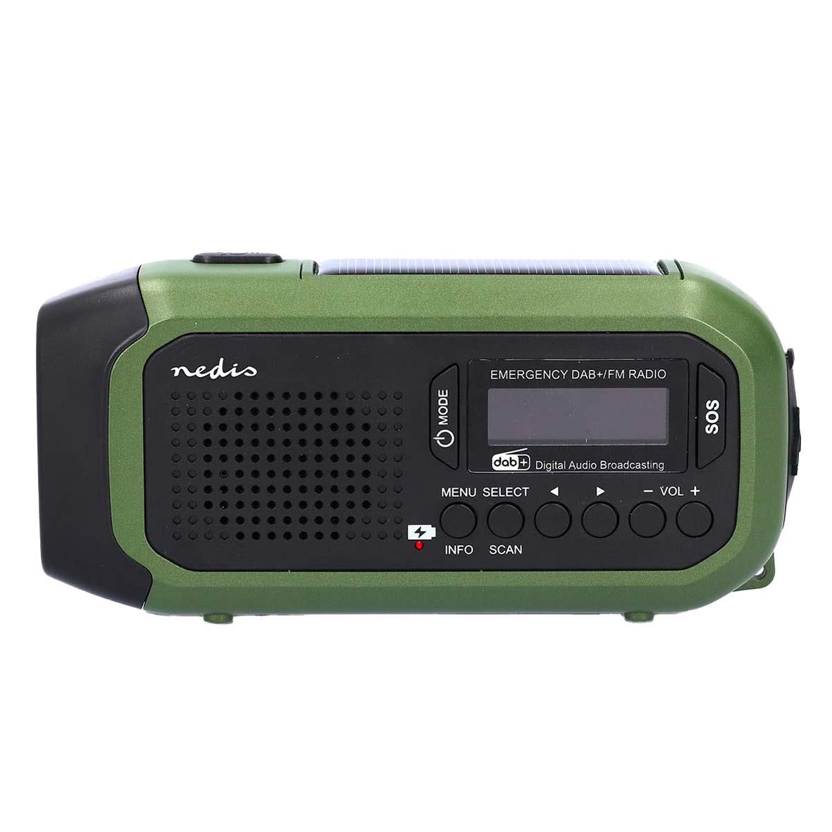 Portabel nödradio från Nedis i svart och grönt med DAB/FM och nödfunktion
