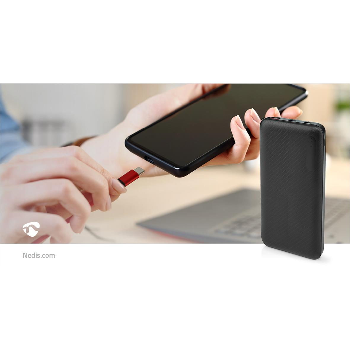Powerbank Nedis 10000mAh svart kopplas till mobiltelefon