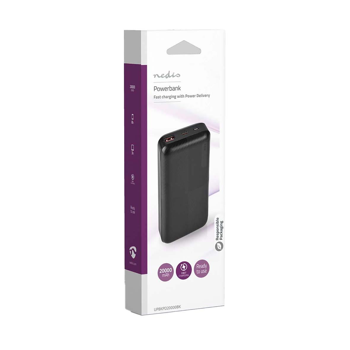Powerbank Nedis 20000mAh svart i förpackning