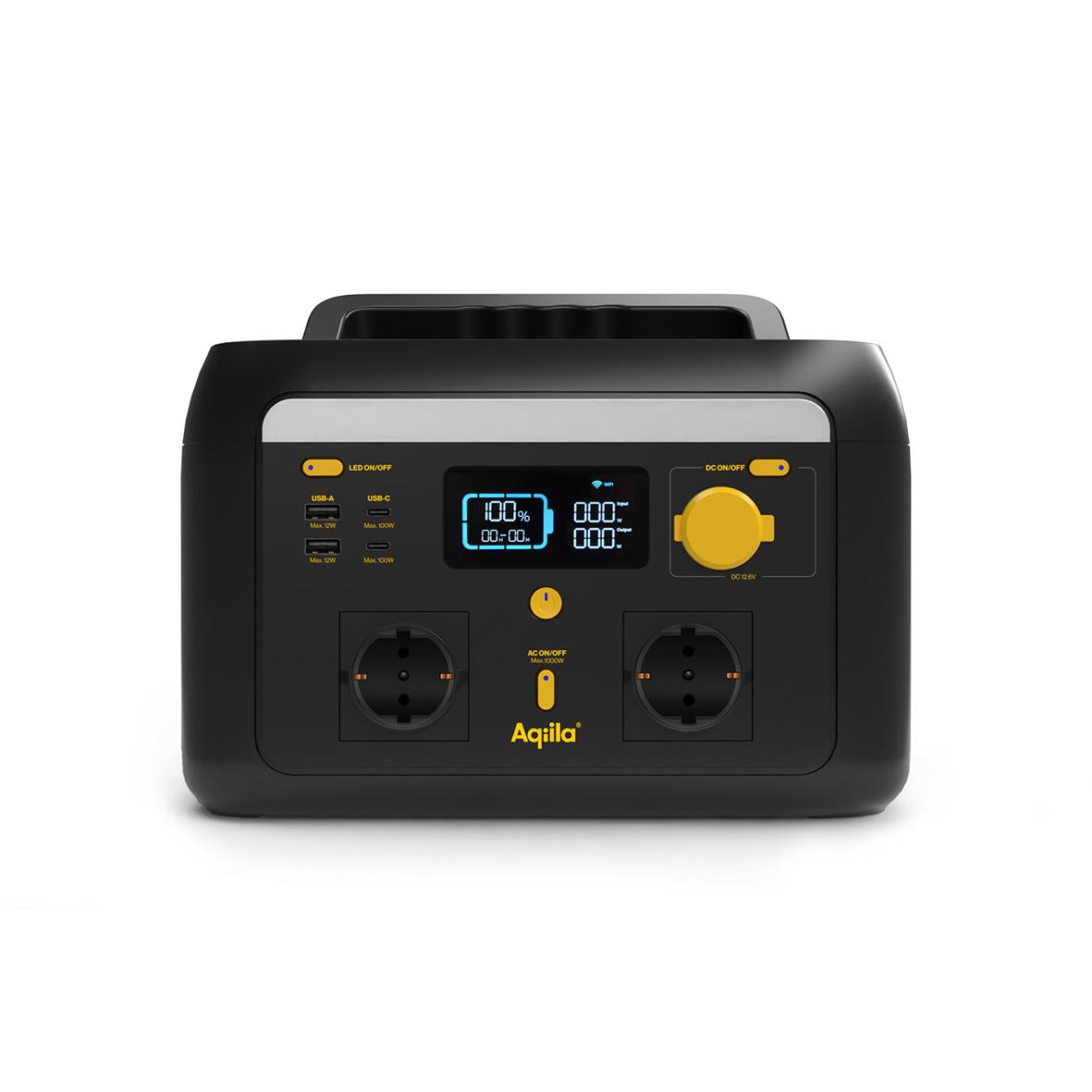 Powerstation Aqila Powerbird S1000v2 1000W 614Wh med digital display och flera uttag