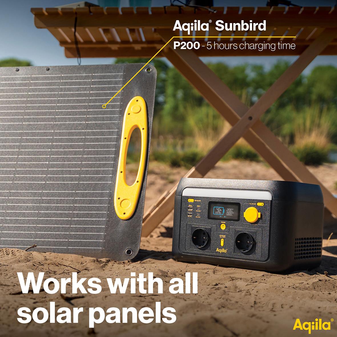 Powerstation Aqiila Powerbird S1000v2 1000W 614Wh med solpanel och soluppgång