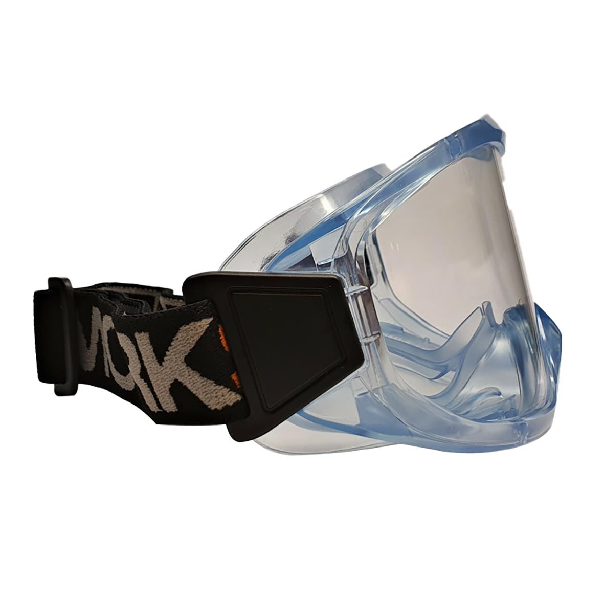Skyddsglasögon med svart justerbart band och transparent lins för arbetsmiljö