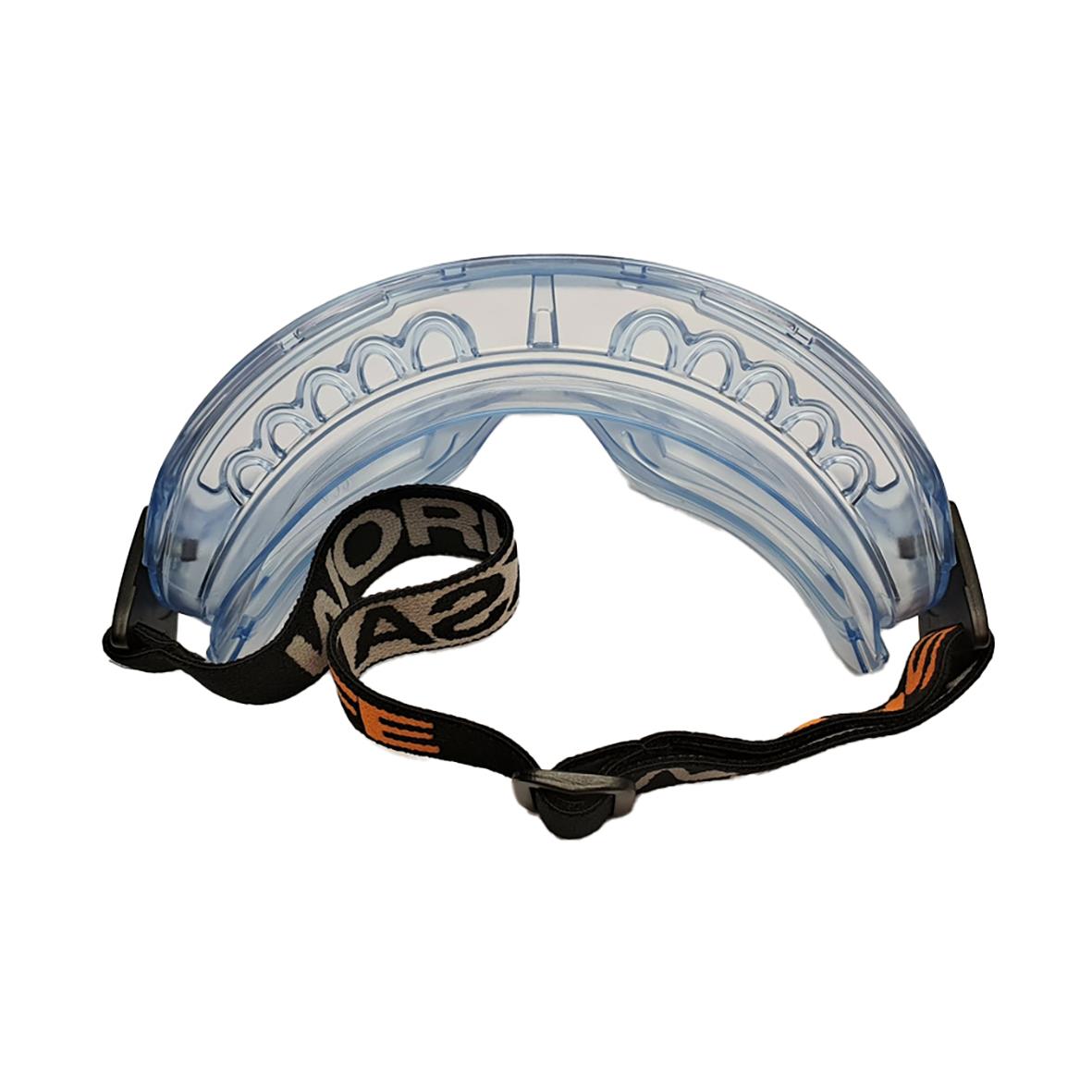 Skyddsglasögon i korgstil med transparent ram och justerbar svart och orange rem