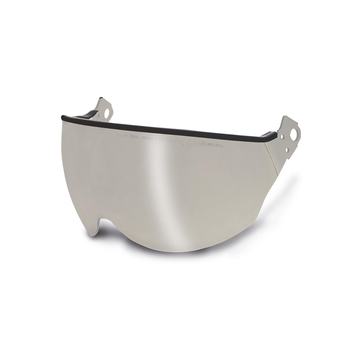 Silver visir för kask V2 Plus med svart kant och monteringsfästen
