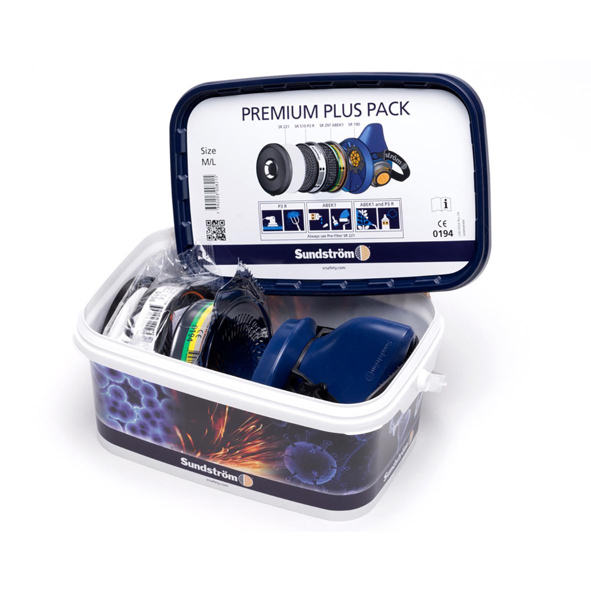 Halvmask Sundström Premius Plus Pack i plastlåda med filter och tillbehör