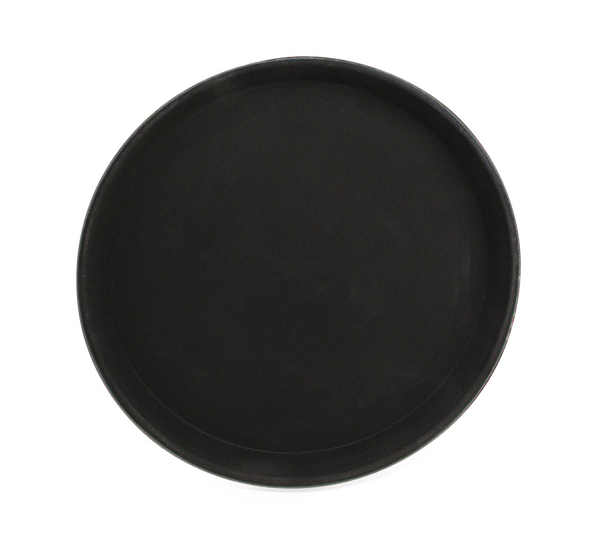 Rund svart gummibladad bricka med diameter på 35 cm