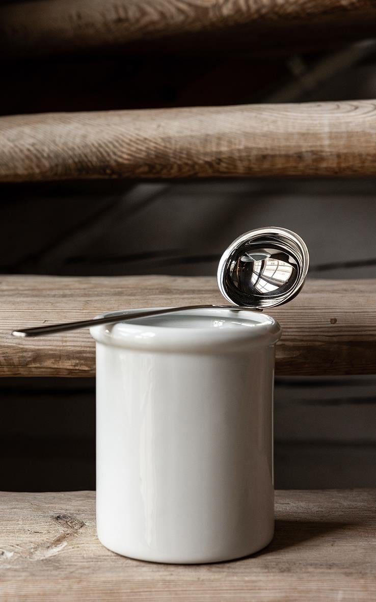 Vit dressingkrus med lock och sked, Ø11,5x14,5cm, 1L