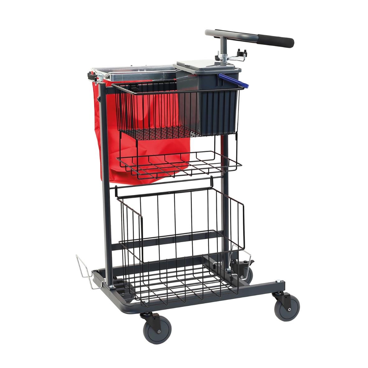 Städvagn Activa Piccolino med flera fack och hjul för städutrustning