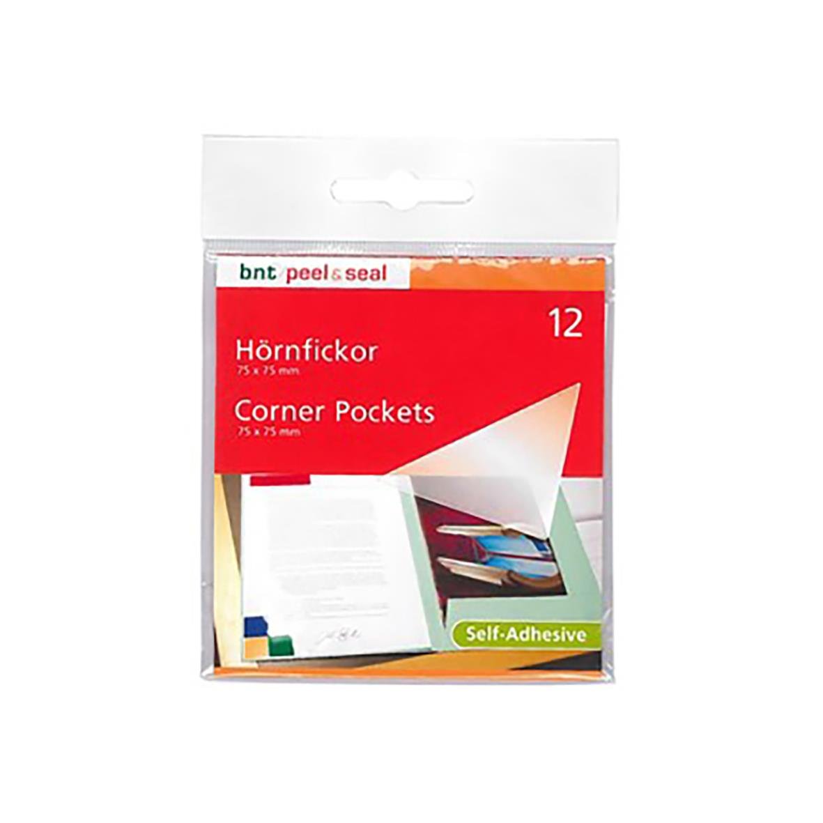 Hörnficka Peel & Seal 75x75mm för att fästa dokument eller papper