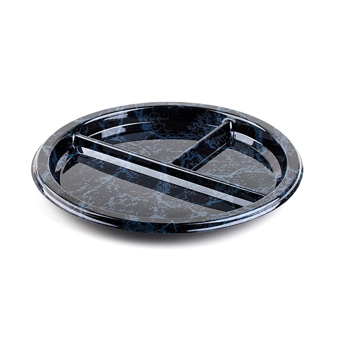 Svart marmorerad plasttallrik med 3 fack och diameter 26 cm