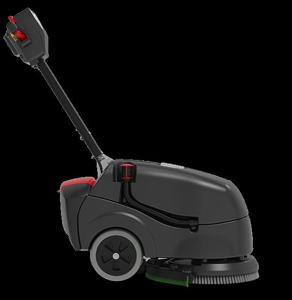 Kombiskurmaskin Numatic TTB1840NXUB exkl batteri, svart med röda detaljer, stående på golv