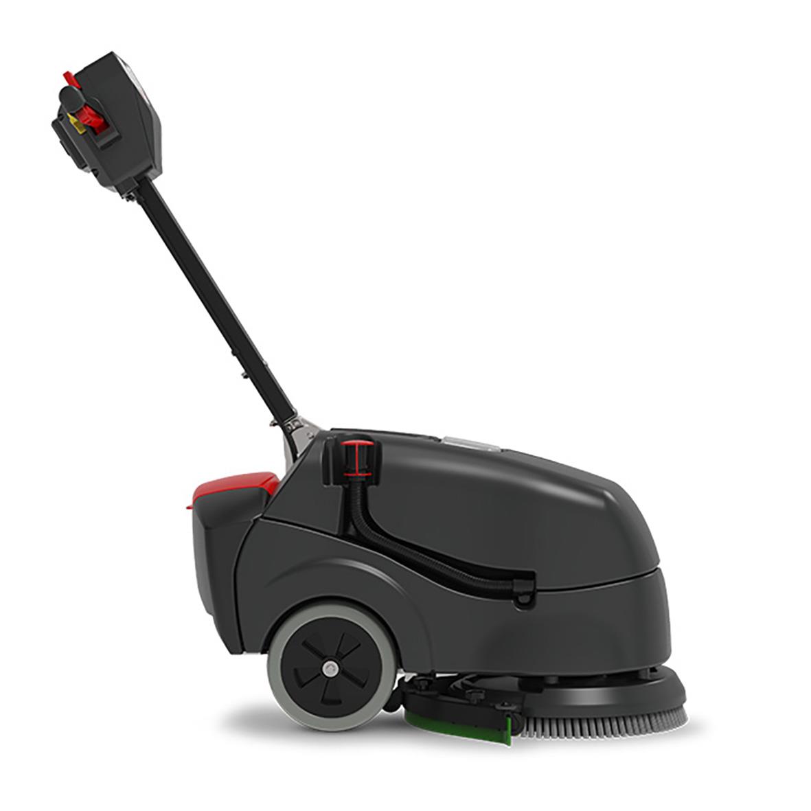 Kombiskurmaskin Numatic TTB1840NXUB exkl batteri, svart med röda detaljer, stående på golv