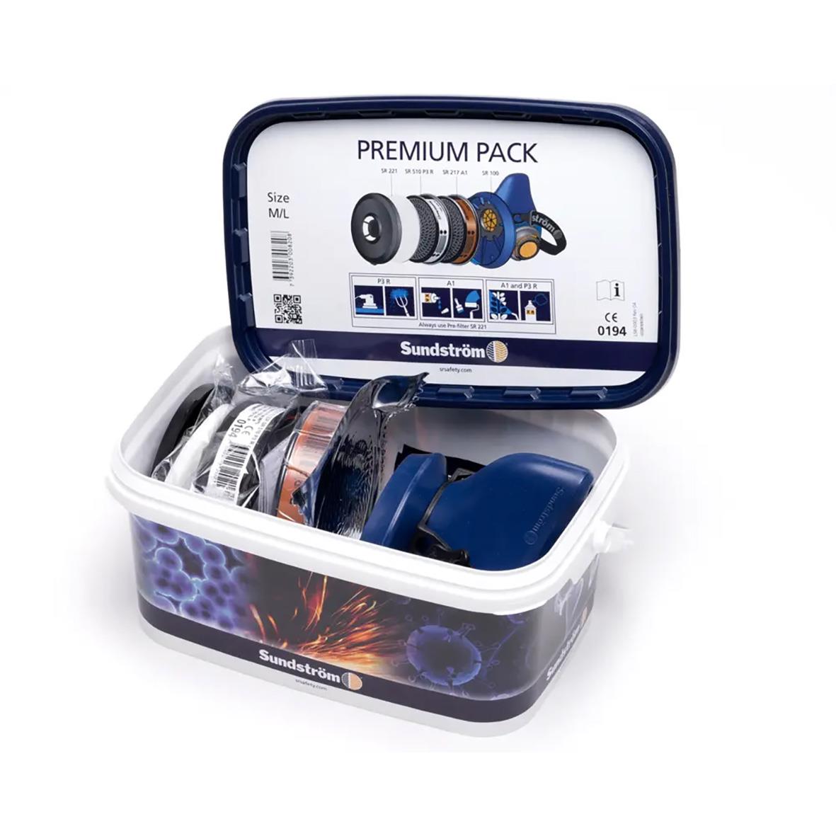 Halvmask Sundström SR 100 Premium Pack M/L i plastlåda med filter och tillbehör