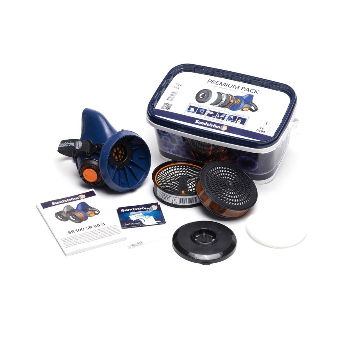 Halvmask Sundström SR 100 Premium Pack M/L med filter och tillbehör i plastlåda