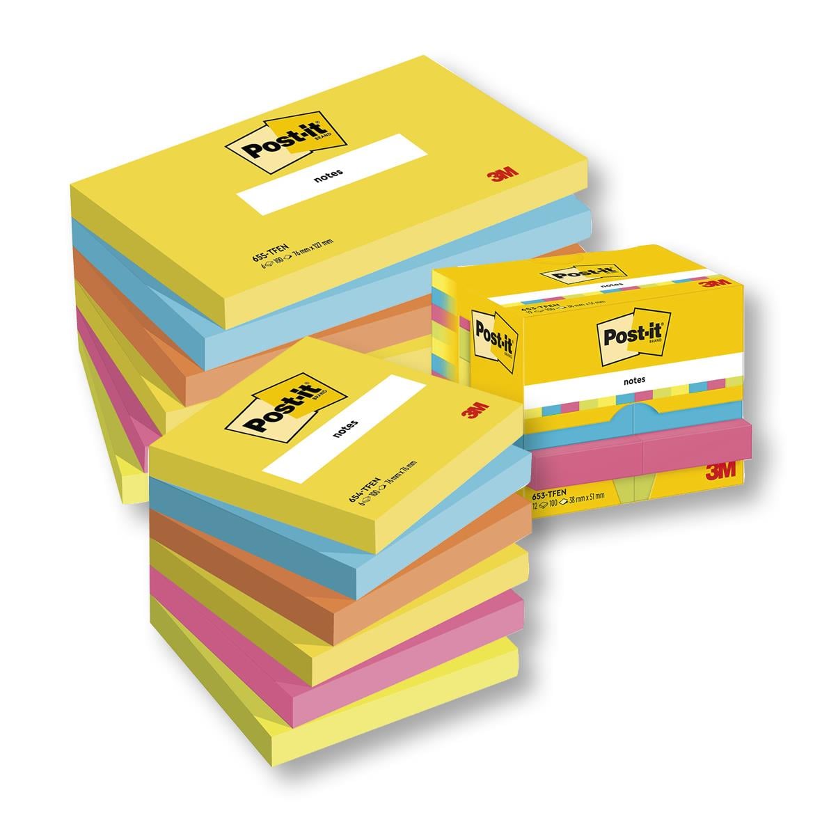 Staplar med Post-it Notisar i olika färger, energiska och användbara för anteckningar