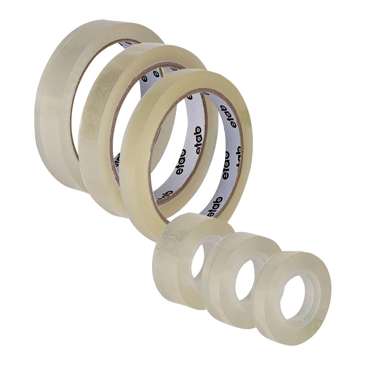 Tre transparenta kontors tejp i tre olika storlekar, 66 meter lång