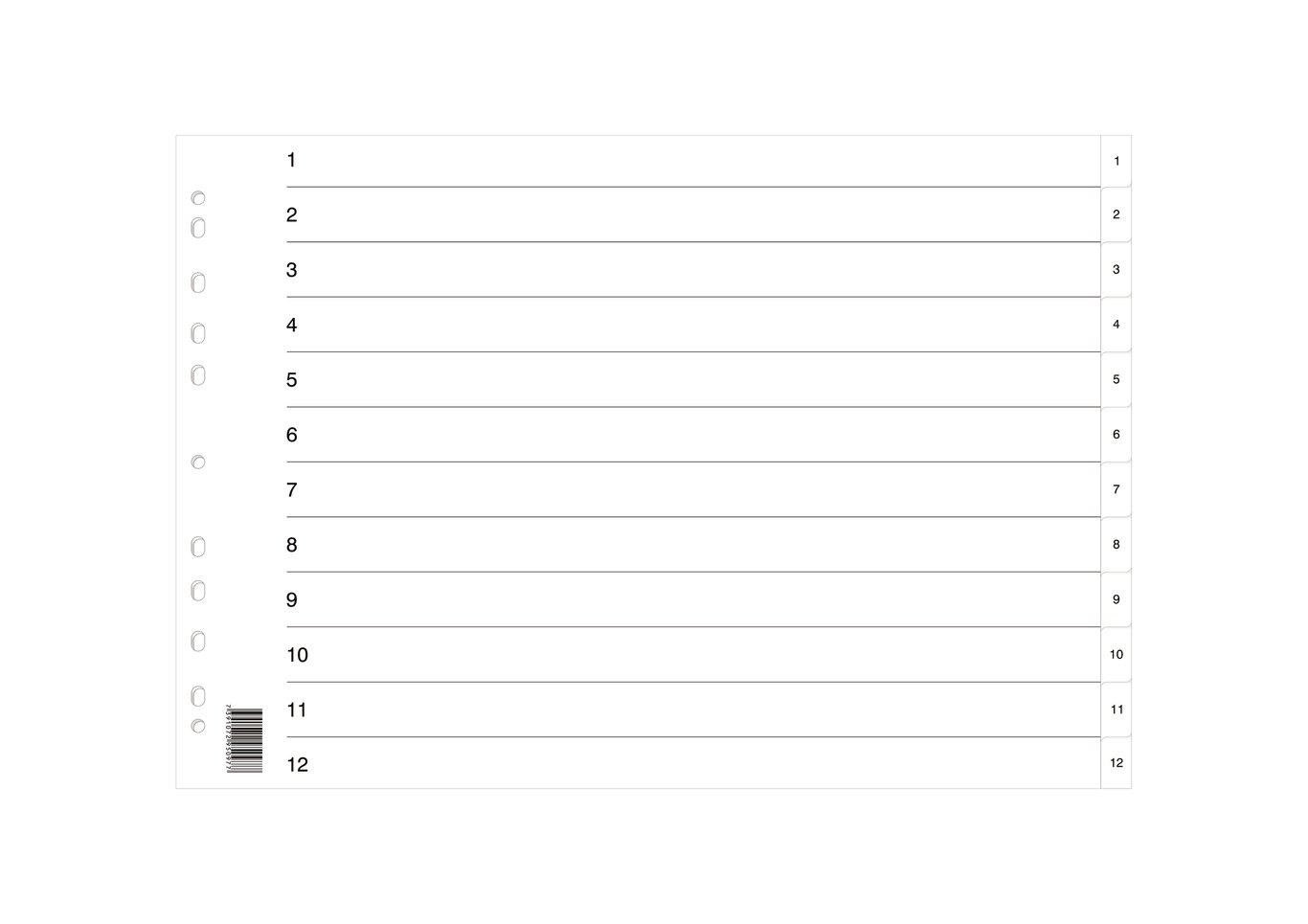 Pärmregister i plast PP A3L med numrerade rader och barcodespår