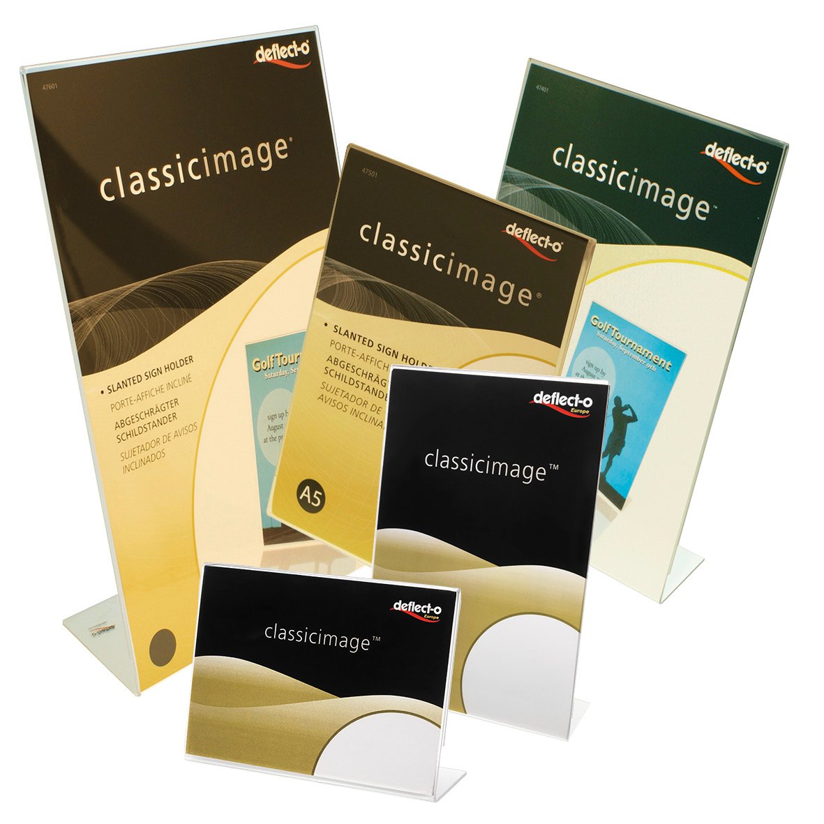 Skyltställ av akryl i L-form för A3 till A7 storlekar