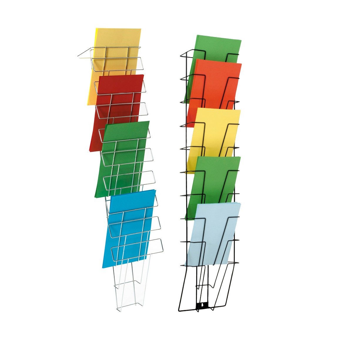 Väggmonterat broschyrställ med 10 fack för A4-papper i olika färger