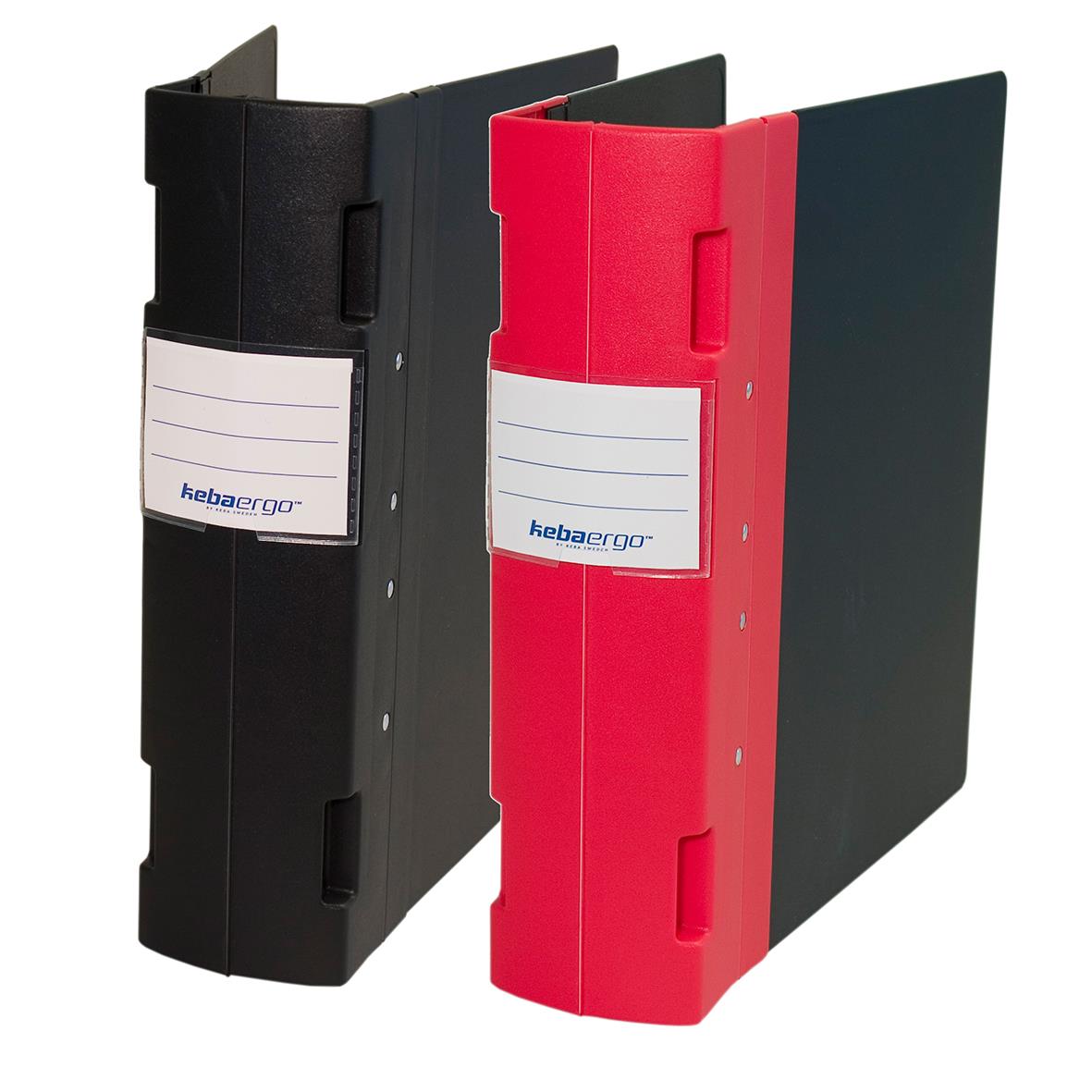 Gaffelpärm Keba Ergo 80mm A4 i svart och rött plastmaterial
