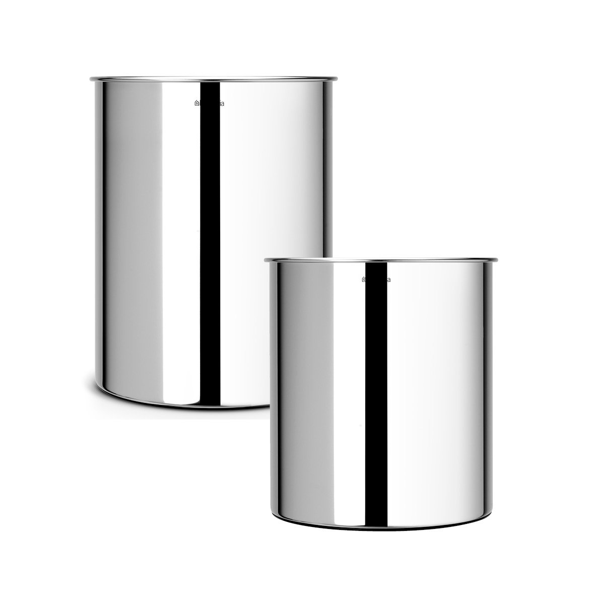 Två Brabantia Brilliant Steel papperskorgar i kromfärgad metall