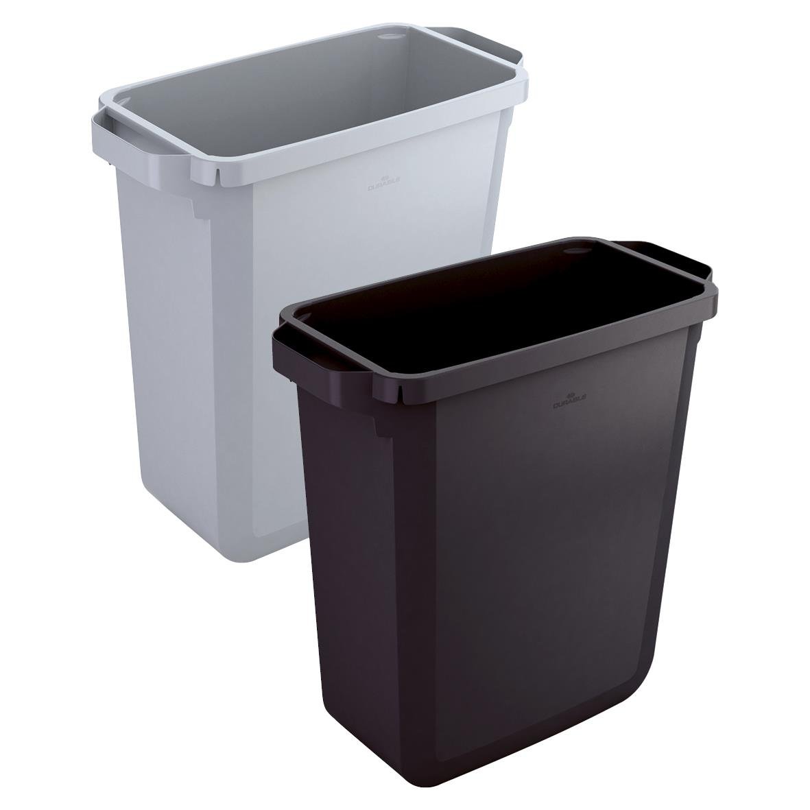 Två återvinningskärl Durable Durabin 60 Eco, en vit och en svart