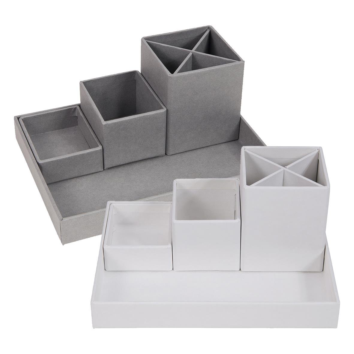 Skrivbordsställ Bigso Lena i grått och vitt med flera fack för organisering