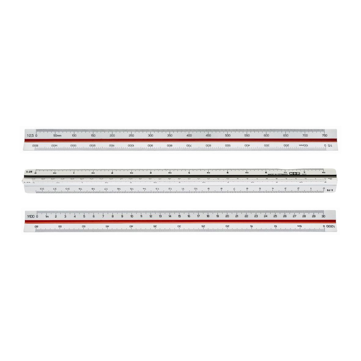 Skallinjal standard 30cm med svart och röd skala