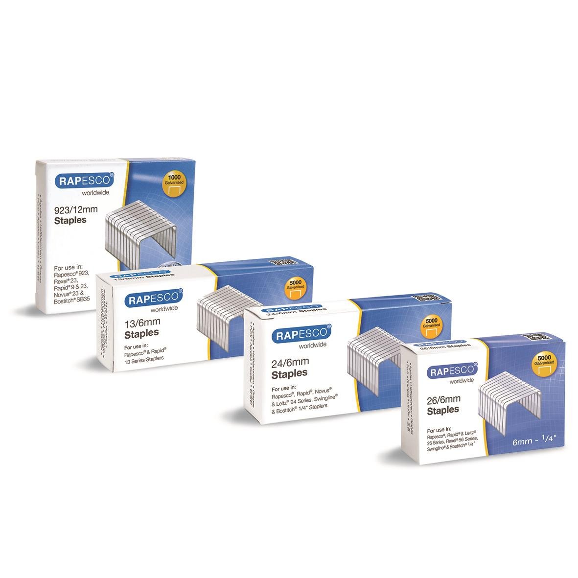 Häftklammer Rapesco 26/6+8 Standard i tre olika storlekar