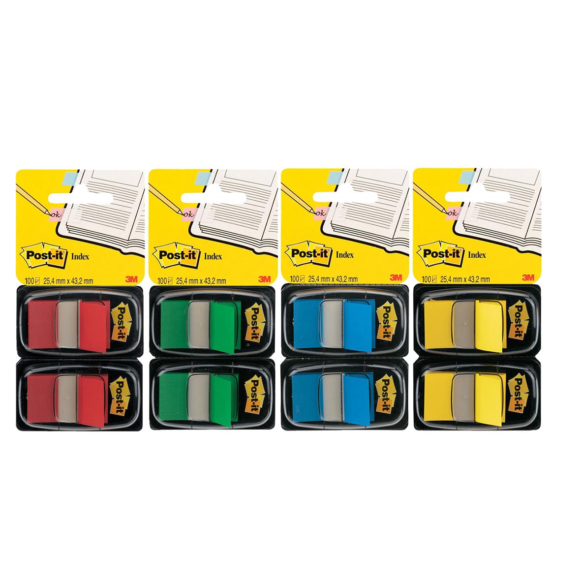 Märkflik Post-it 680 med 2x50 flikar i olika färger, storlek 25,4x43,2 mm