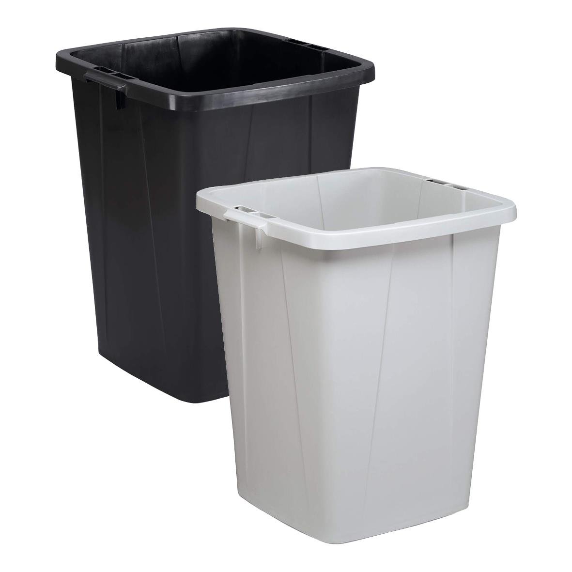 Två återvinningskärl Durable Durabin 90 Eco, svart och vit, för miljövänlig sortering