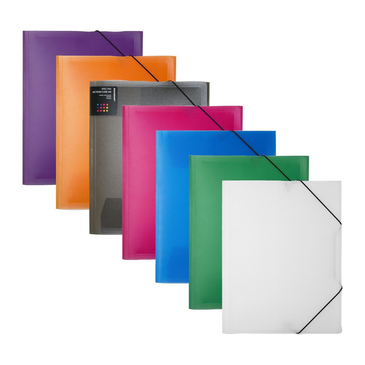 Färgglada plastomslag för A4-dokument med klaff och elastisk band