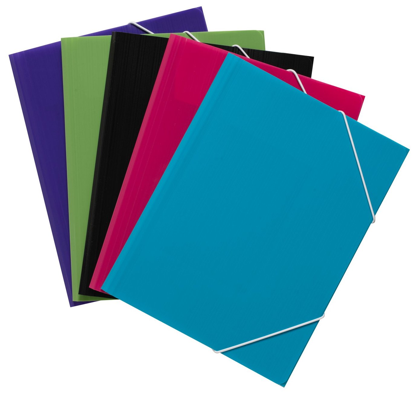 Färgglada A4-ark med snoddmapp i svart, blått, rosa, grönt och lila