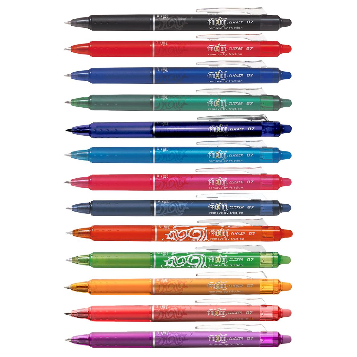 Flera kulspetspennor Pilot Frixion Clicker i olika färger, 0.7 mm