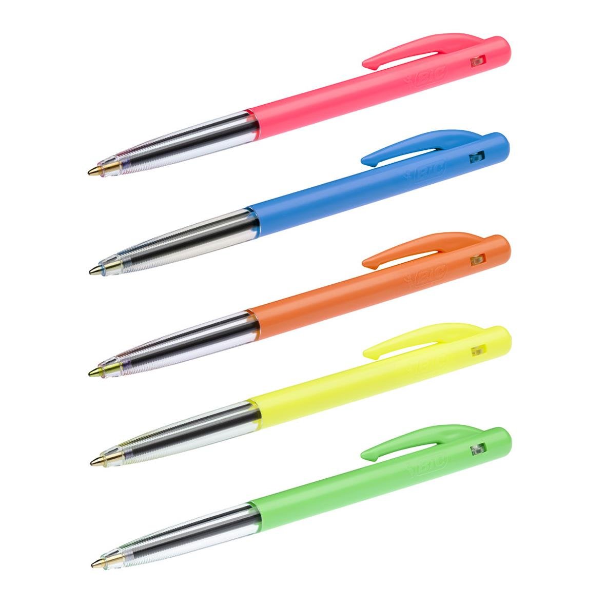 Färgglada kulspetspennor i rosa blå orange gul och grön