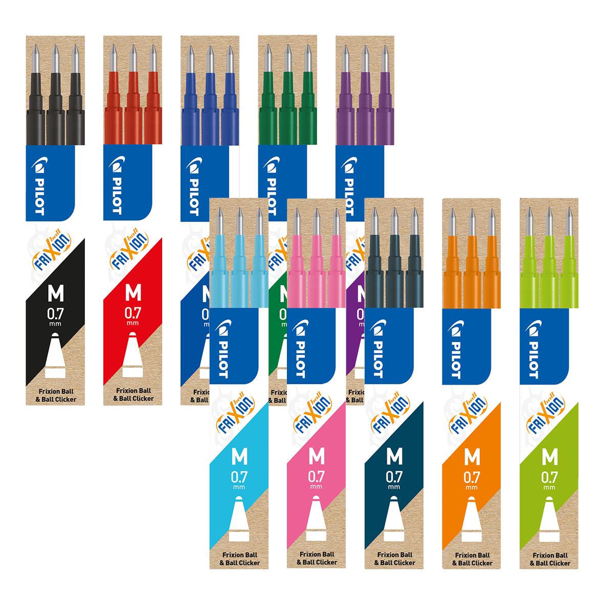 Tre-pack kulpennor Pilot Frixion Clicker 0,7 mm i olika färger