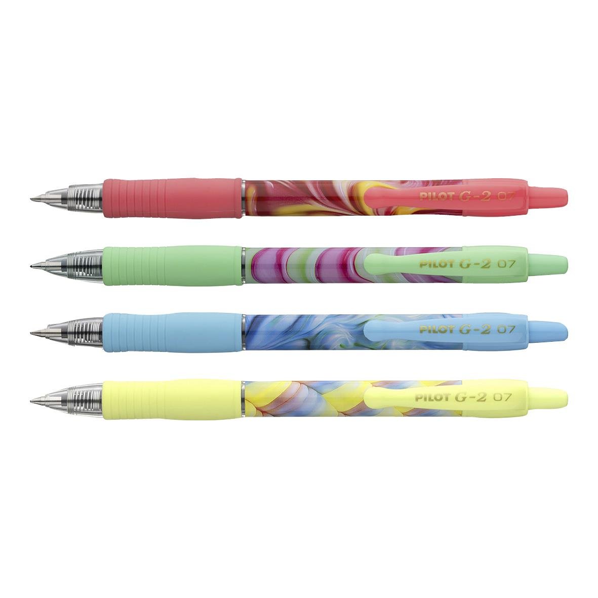 Gelpenna Pilot G2 Flow 0,7 i rosa, blått, grönt och gult bläck