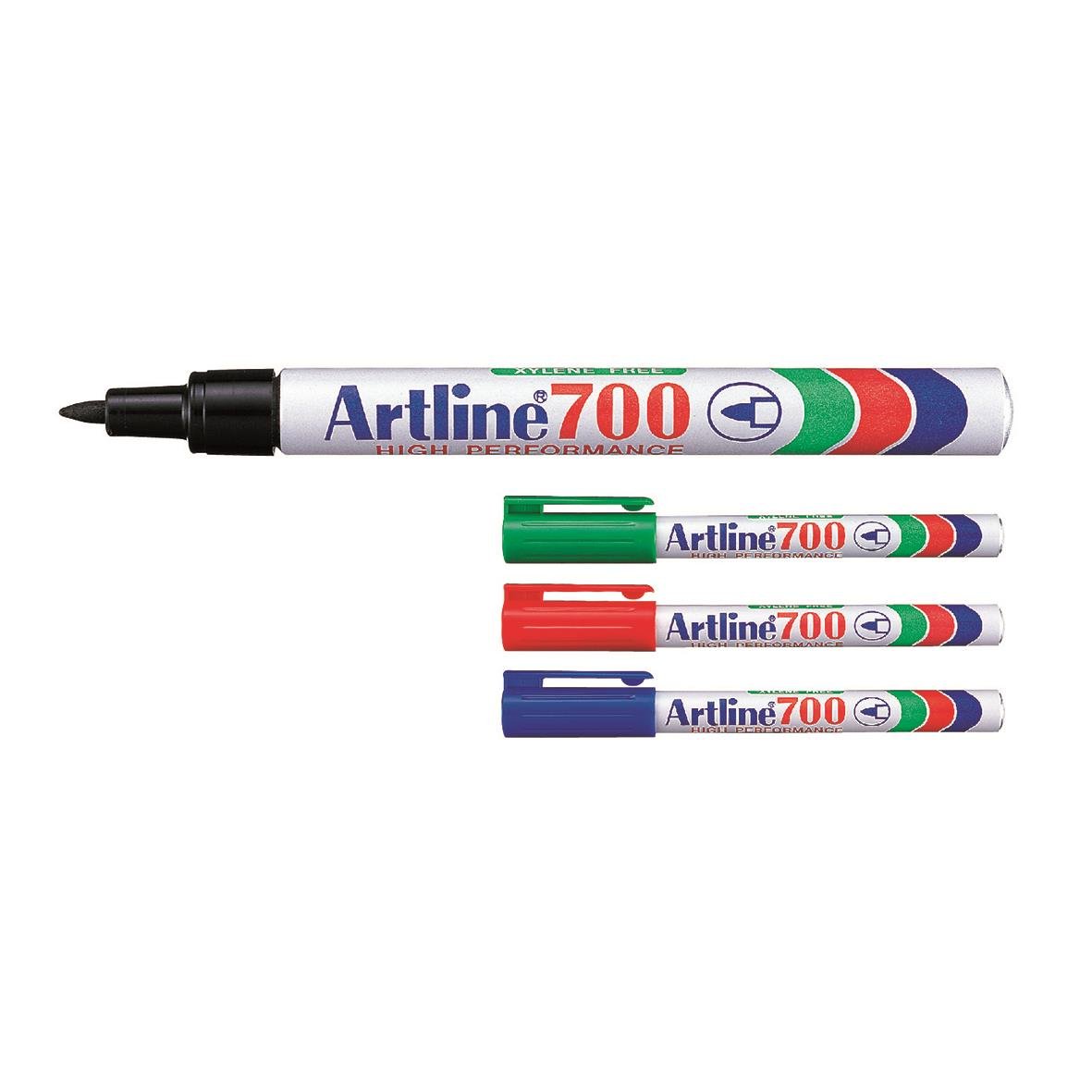 Märkpenna Artline 700 0,7mm med tre extra pennor i grönt, rött och blått