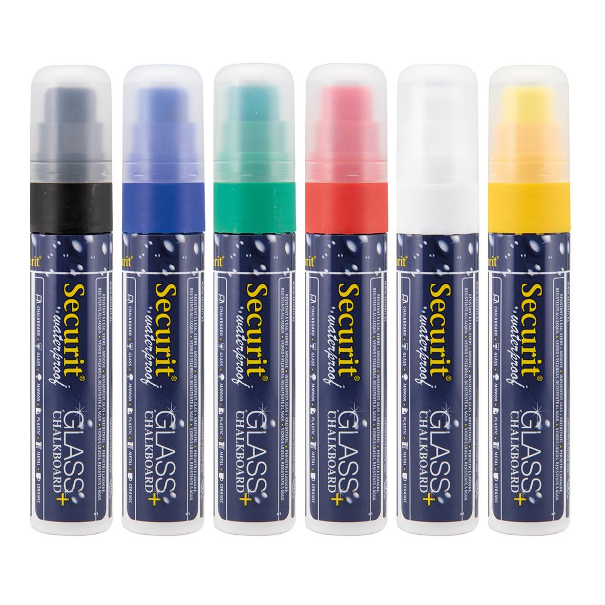 Sext griffelpenna Securit Rektangulär Spets Vattenfast 7-15mm i olika färger