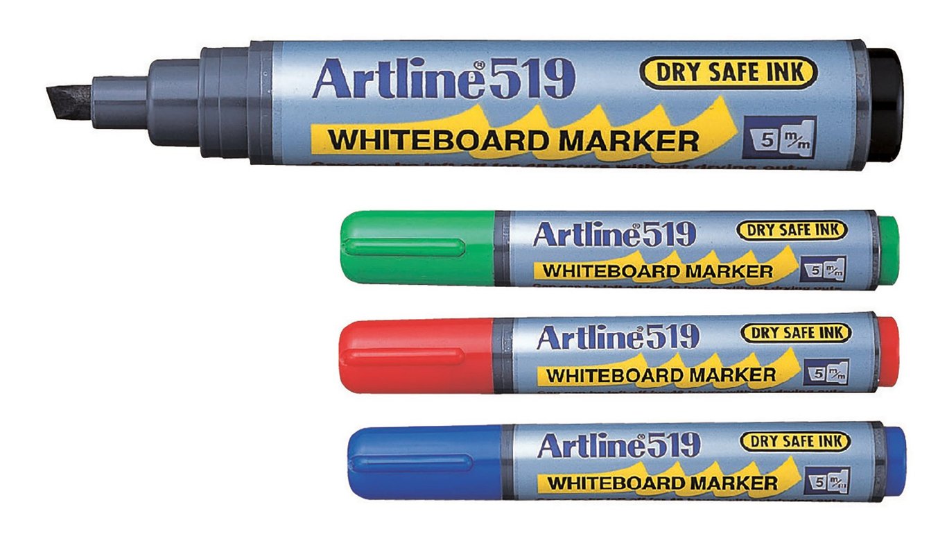 Svart snedskuren whiteboardpenna Artline 519 med torrt säkert bläck