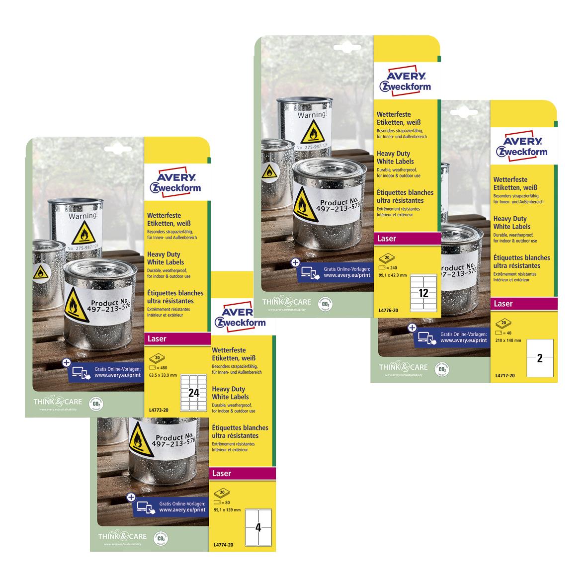 Avery Heavy Duty Vit laseretikett i olika storlekar för märkning av tunga föremål